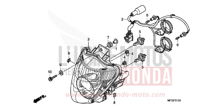 HEADLIGHT (1) for CB600F Hornet PEARL SIENA RED (R320) from 2010